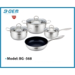 BỘ NỒI CHẢO SUS304 7 MÓN NEW2024 ĐÁY 5 LỚP CAO CẤP KIỂM ĐỊNH TUV B-GEM BG-568