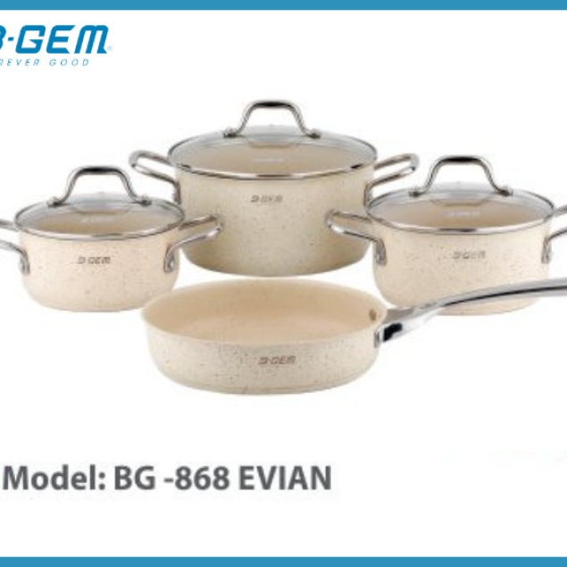 BỘ NỒI CHẢO CERAMIC 07 MÓN SUS304 TRÁNG MEN SỨ CAO CẤP KIỂM ĐỊNH TUV B-GEM BG-868EVIAN