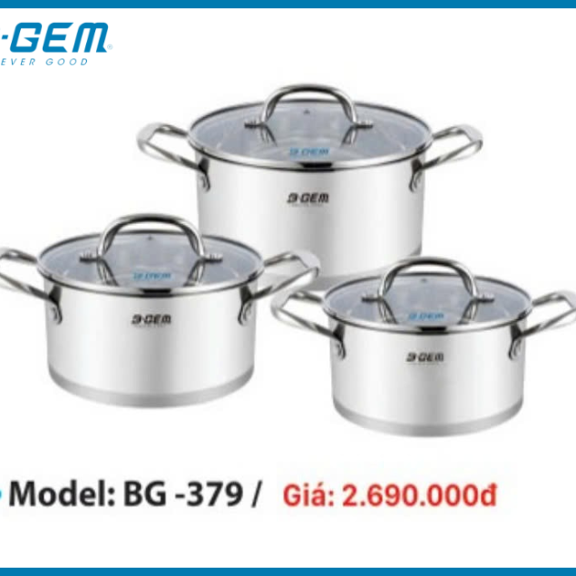 BỘ NỒI SUS304 6 MÓN NEW2024 ĐÁY 5 LỚP CAO CẤP KIỂM ĐỊNH TUV B-GEM BG-379