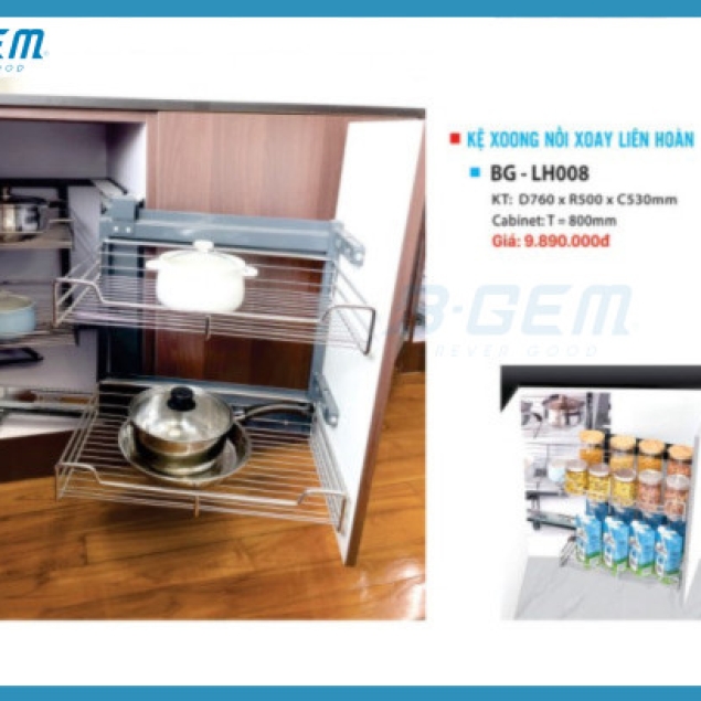 KỆ XOONG NỒI GIA VỊ XOAY LIÊN HOÀN INOX304 CAO CẤP B-GEM BG-LH008