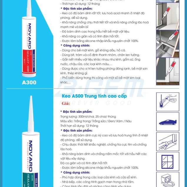 KEO SILICON SEALANT MOVARO CAO CẤP B-GEM PP ĐỘC QUYỀN