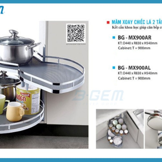 MÂM XOAY CHIẾC LÁ 2 TẦNG INOX304 CAO CẤP B-GEM BG-MX900